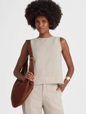 Madewell Linen Pleated Shell Top in Oat